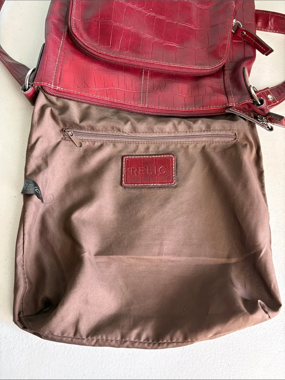 Relic Red Croc-Embossed Crossbody Organizer Bag